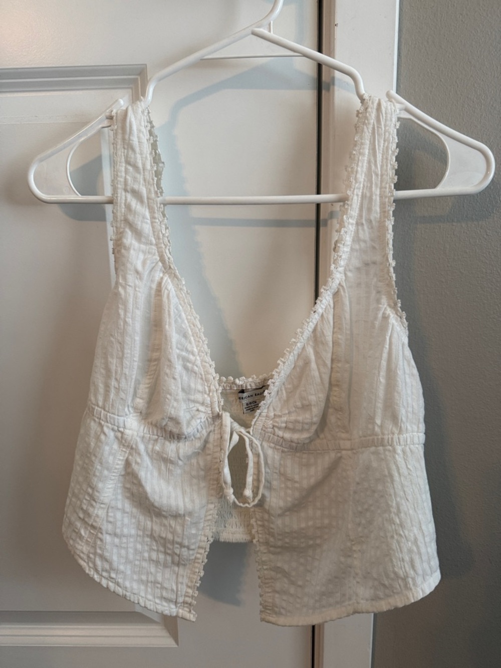 White Textured Tie-Front American eagle top